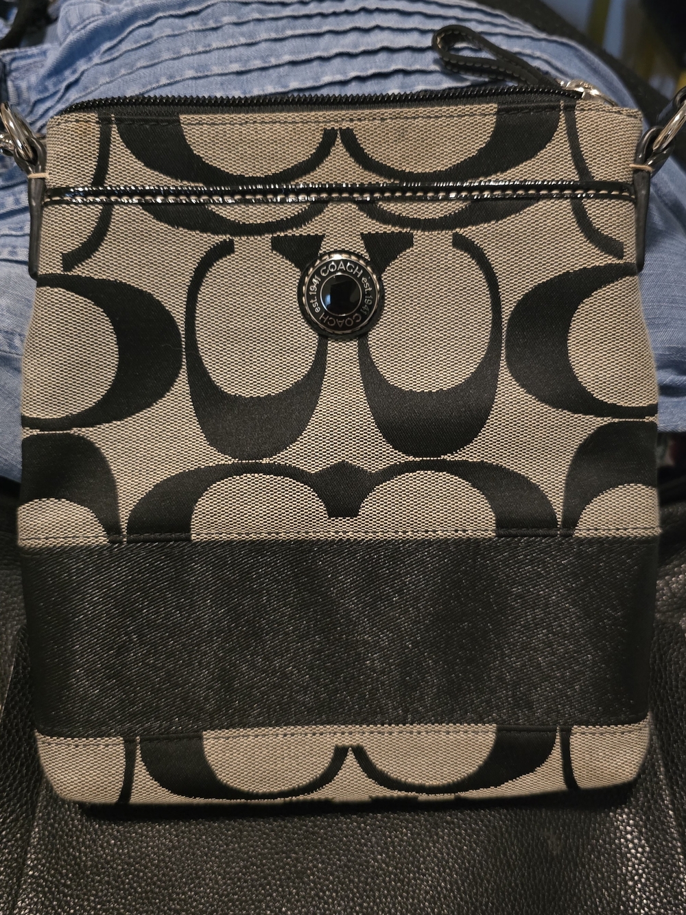Coach Black and Khaki Signature Crossbody Purse